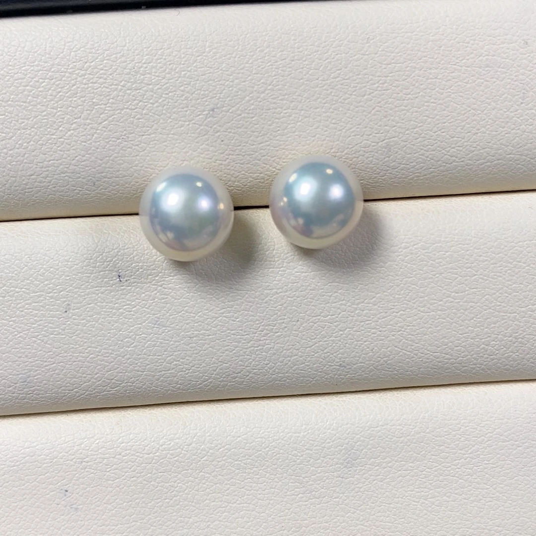 淡水珍珠耳饰银S925镶嵌极光9-10m m