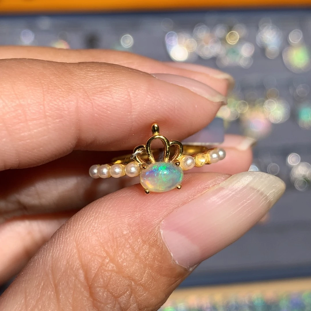 银S925镶嵌欧泊福利戒指