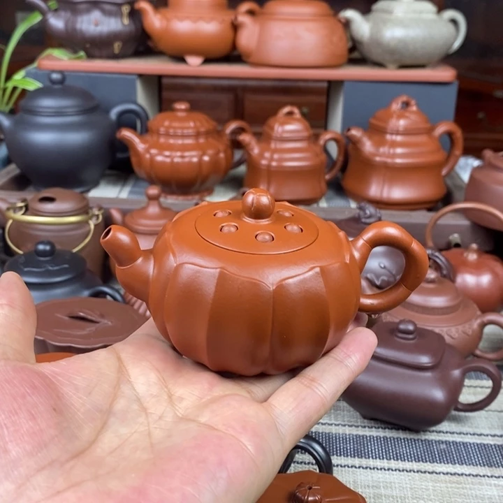 茶壶紫砂筋纹莲子150cc原矿赵庄朱泥特价