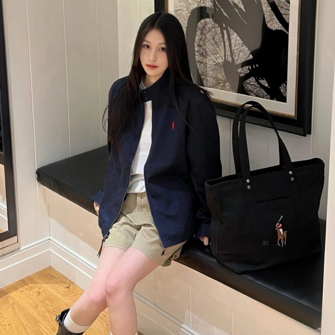 拉夫家经典小马刺绣标老钱风立领行政夹克拉链外套休闲男女同款
