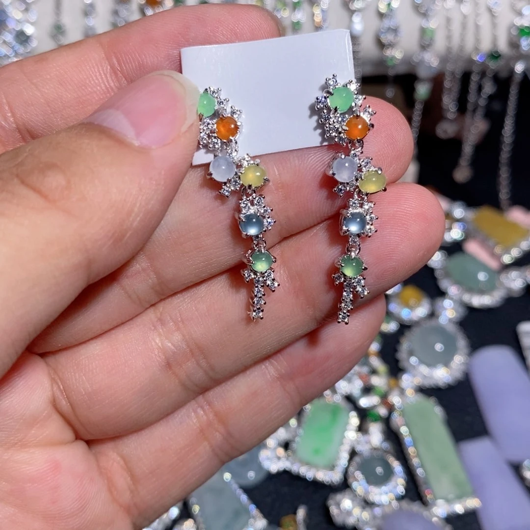 翡翠银S925镶嵌耳饰k j k