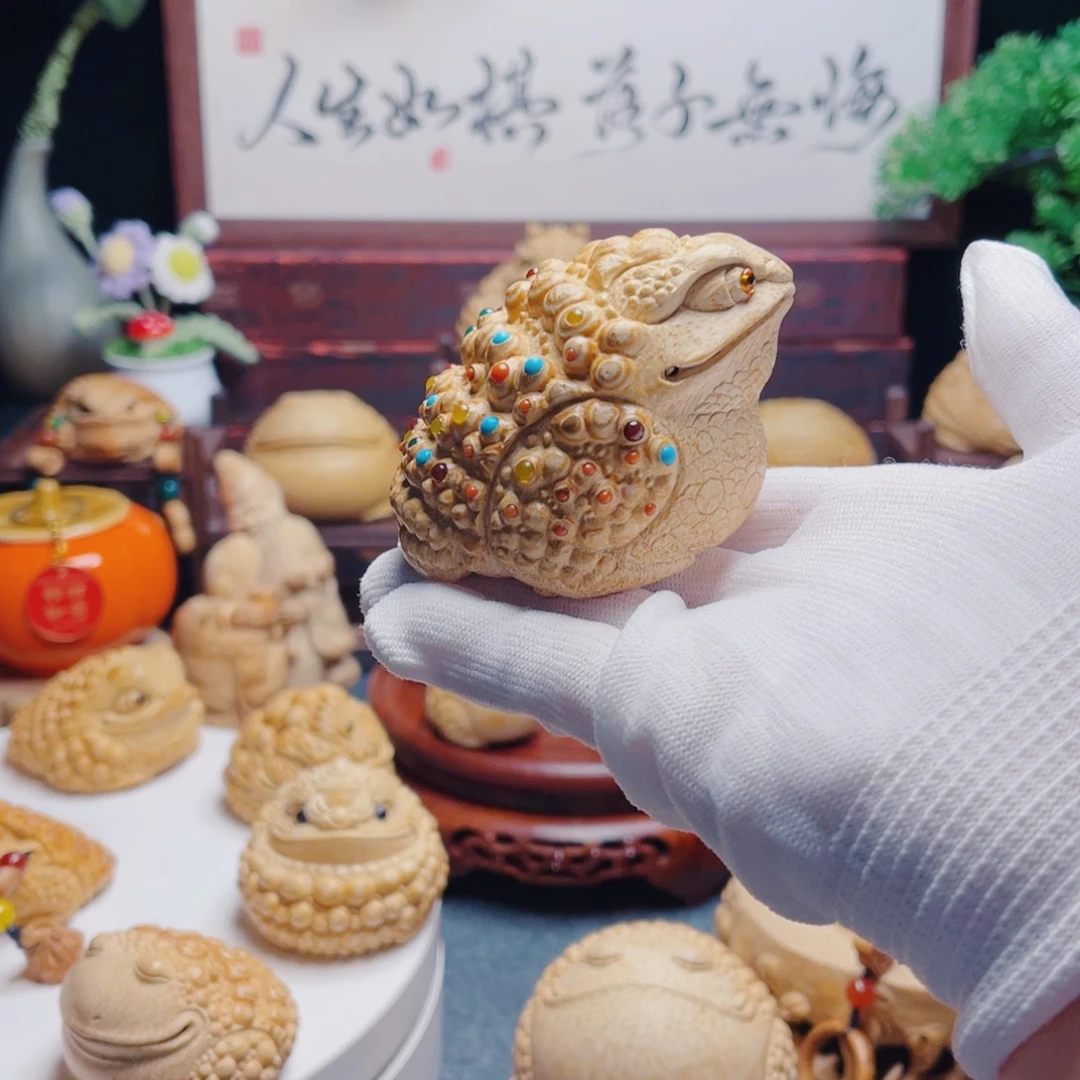 蝉**秋竹根雕金蟾没把件