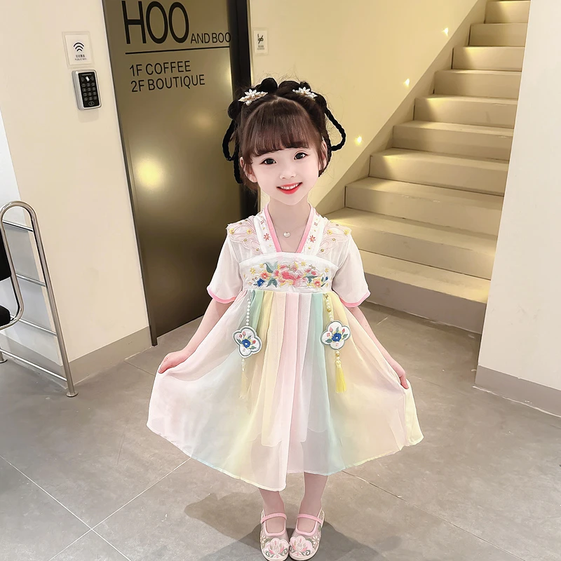 女童幼儿园2025新款女宝宝夏装儿童古风夏季汉服彩虹超仙夏款裙子