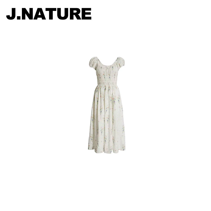 JUST NATURE ｜【D*EN原厂】夏新品法式复古大U领褶皱碎花连衣裙