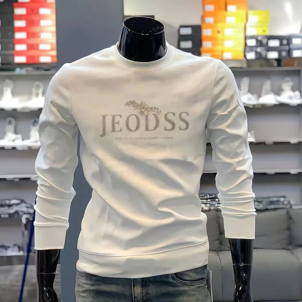 秋冬季青年圆领烫钻字母卫衣加绒新款保暖上衣套头潮牌男装长袖