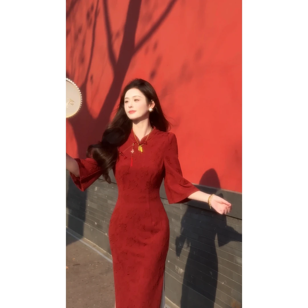 【欢喜】<77>新中式暗纹提花旗袍连衣裙+半裙XMZH5821