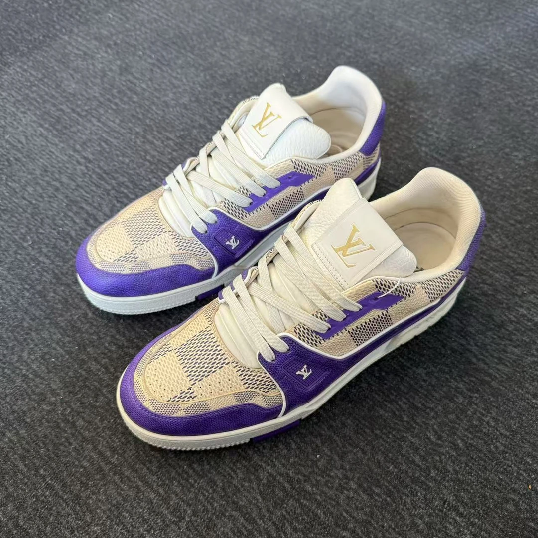 99新 LouisVuitton/路易威登 紫色棋盘格trainer奢鞋