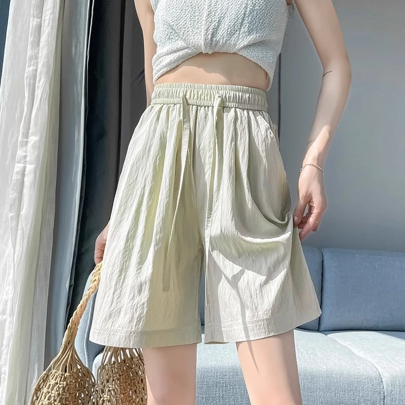 冰丝短裤女夏季薄款2025新款山本阔腿中裤休闲宽松显瘦五分裤