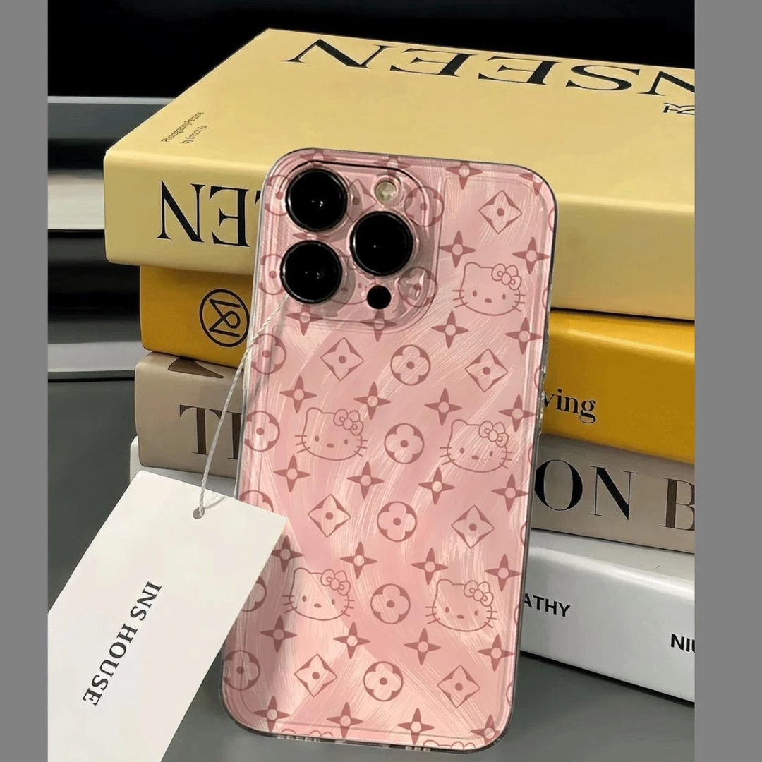 粉色Kitty印花适用iphone16透明手机壳华为P70vivo小米14保护套软