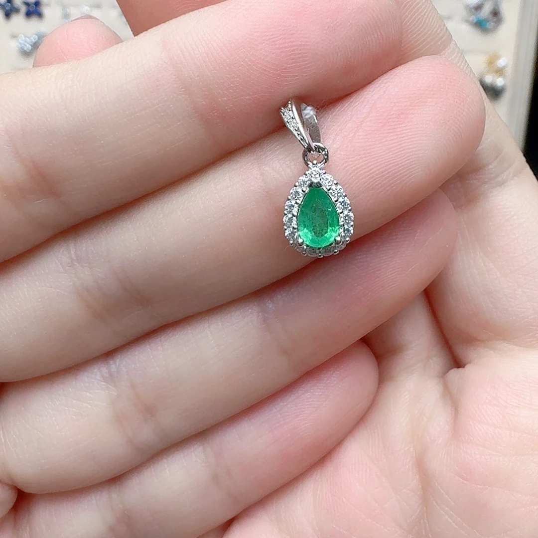 祖母绿吊坠(不含链)银S925镶嵌