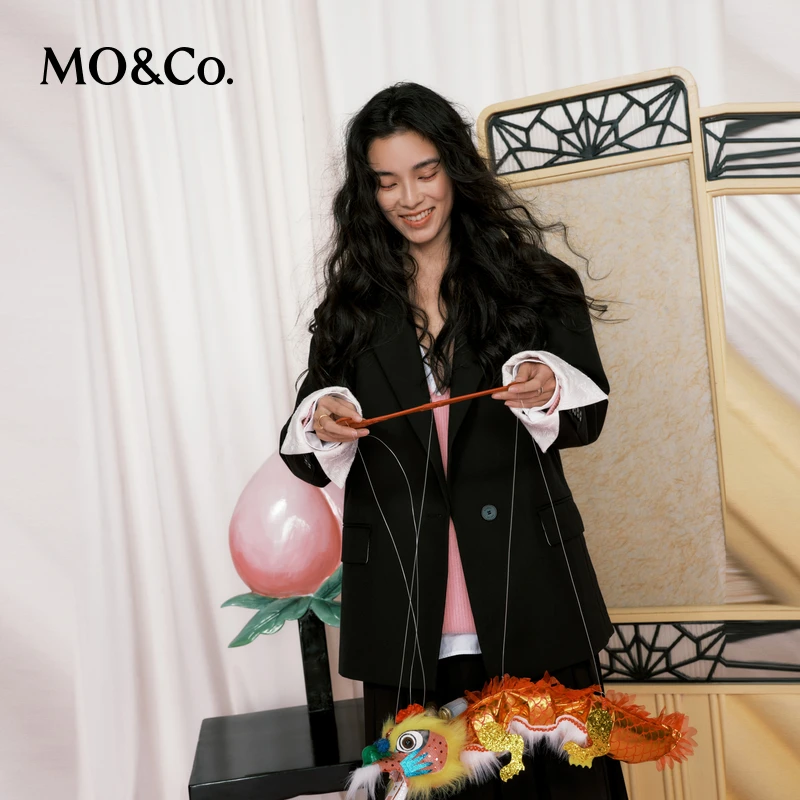 【诗语专属】MOCO春可拆提花袖口腰带西装外套MBD1BLA005