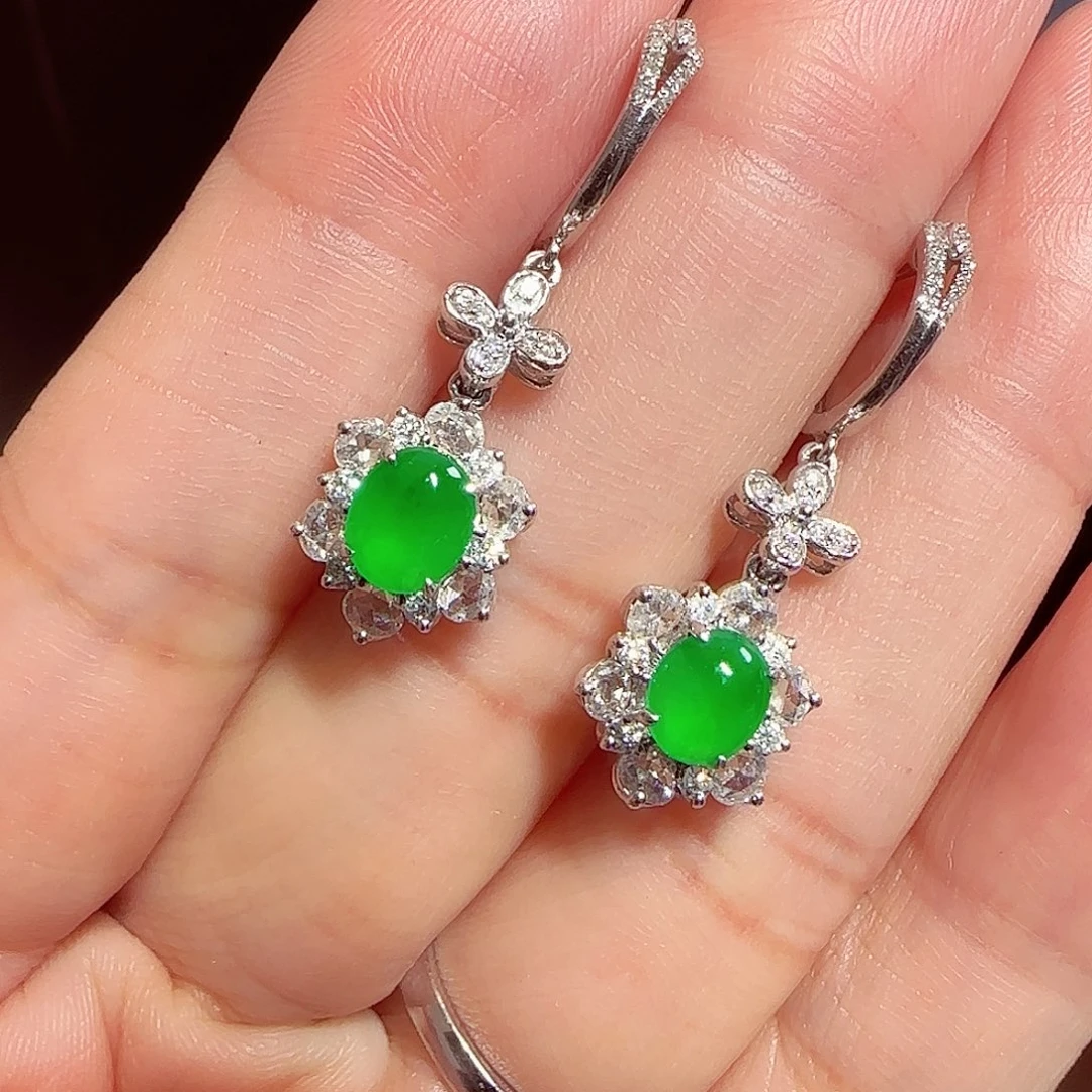 翡翠18K金镶嵌耳坠