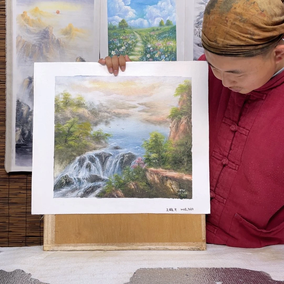 油画行路人小院绘画作品竞拍