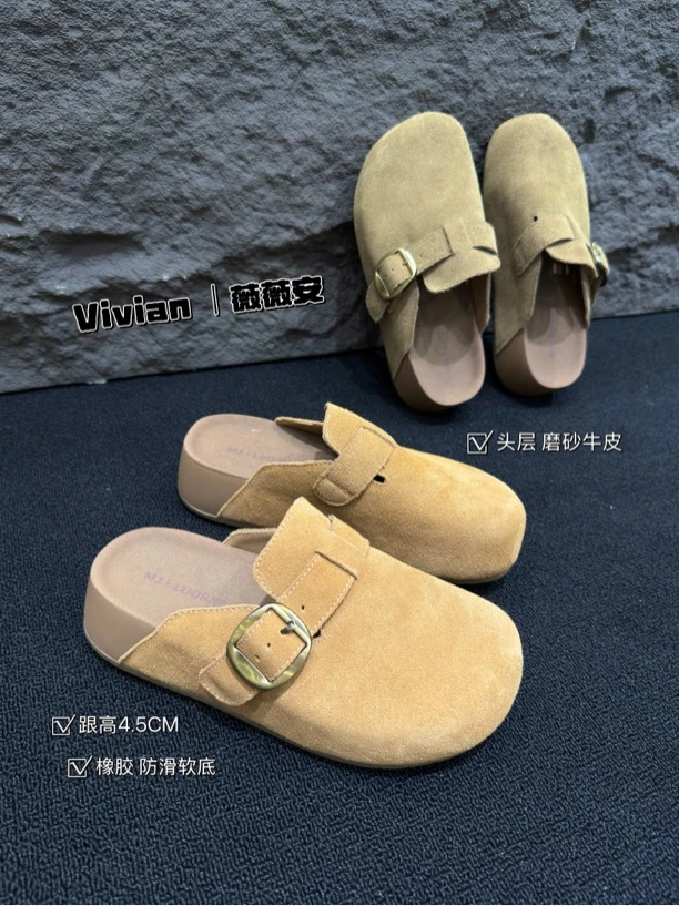 方头ins半拖包头拖包头中跟(4.5cm)日常凉拖平跟