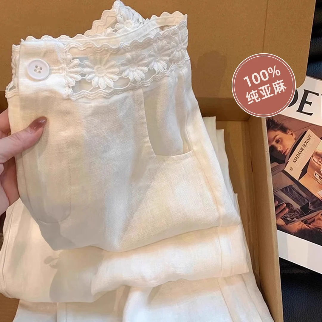 亚麻裤女夏薄款阔腿裤2025新款直筒裤宽松显瘦长裤高腰休闲裤女裤