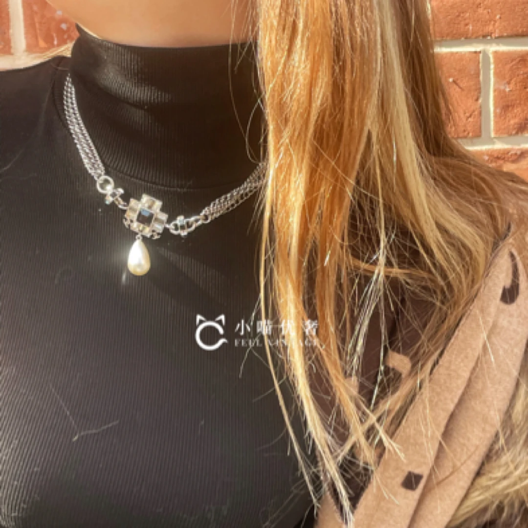 99新 Chanel/香奈儿 十字莱茵石满钻多层O字珍珠拼接choker项链