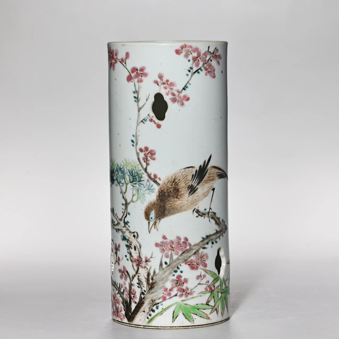 4349民国·粉彩花鸟纹帽筒【古董拍卖】