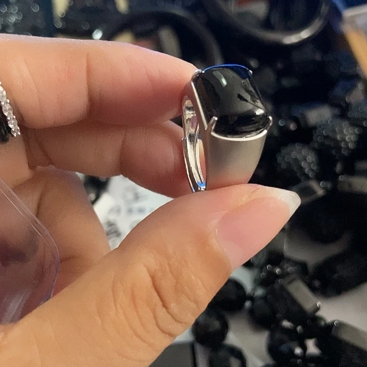 翡翠银S925镶嵌戒指墨翠