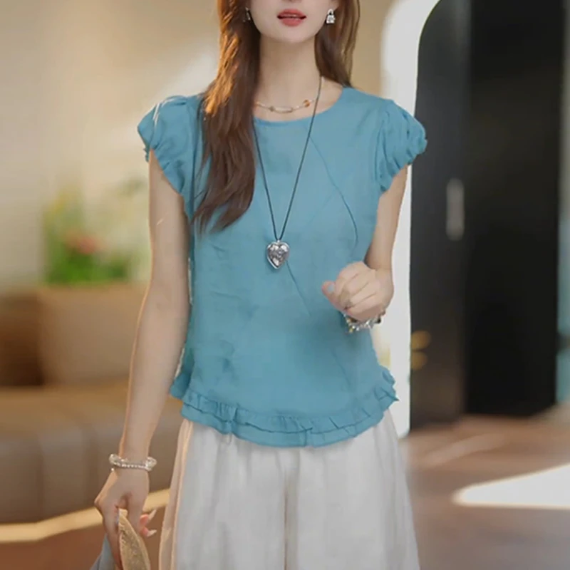 时尚套装女2025夏季新款设计感宽松遮肉显瘦棉麻上衣阔腿裤两件套