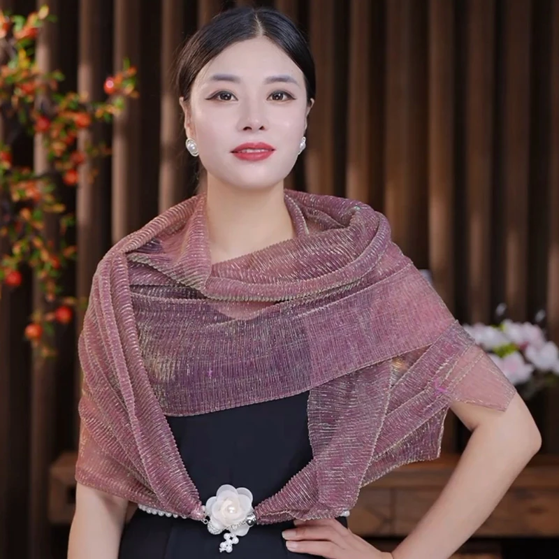 【手工丝巾】高档丝巾优雅女士纯色围巾百搭时尚磁吸扣多功能披肩