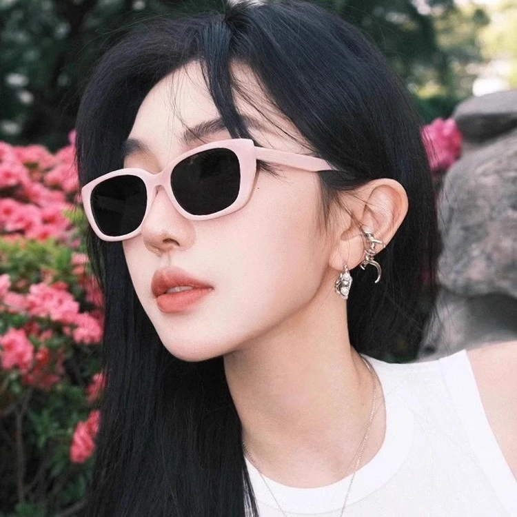 复古时尚个性方形猫眼米粉色墨镜女大脸显瘦防紫外线遮阳镜太阳镜
