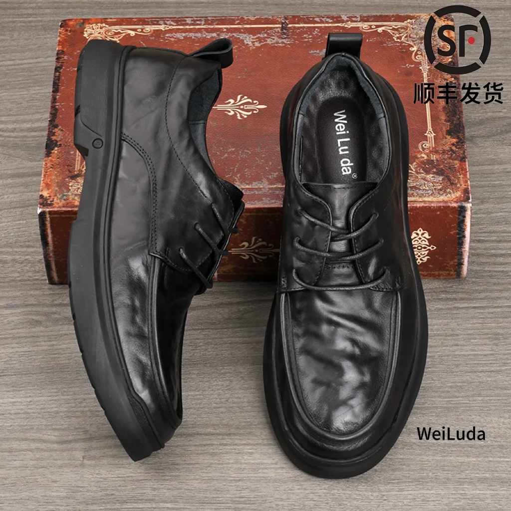 头层牛皮真皮商务休闲鞋软底轻奢时尚正装男鞋男士皮鞋秋冬款外贸