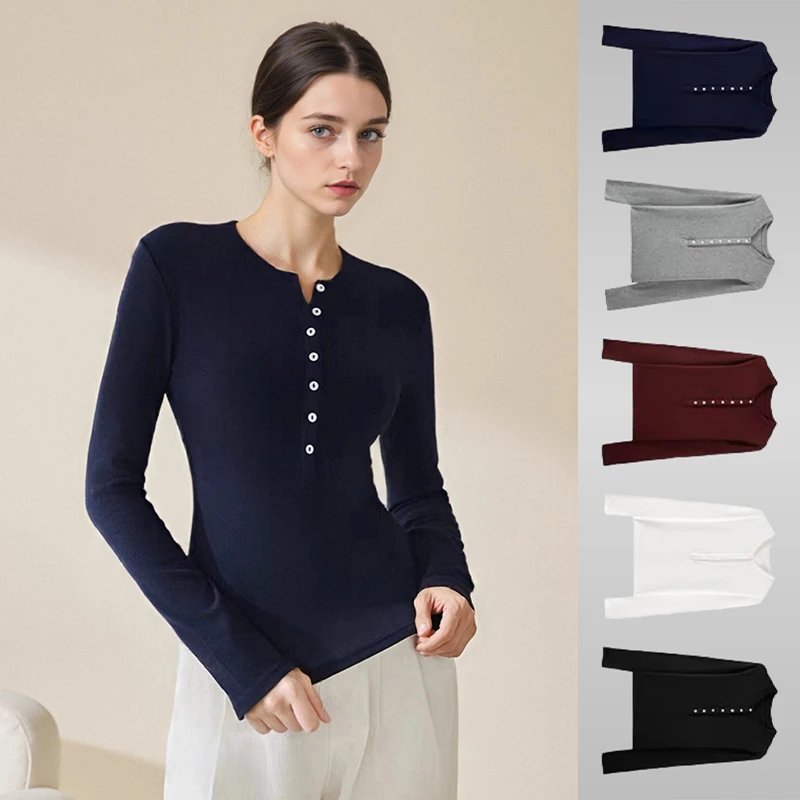 美式亨利领针织打底衫女士早秋外穿长袖修身冬季内搭羊毛保暖上衣