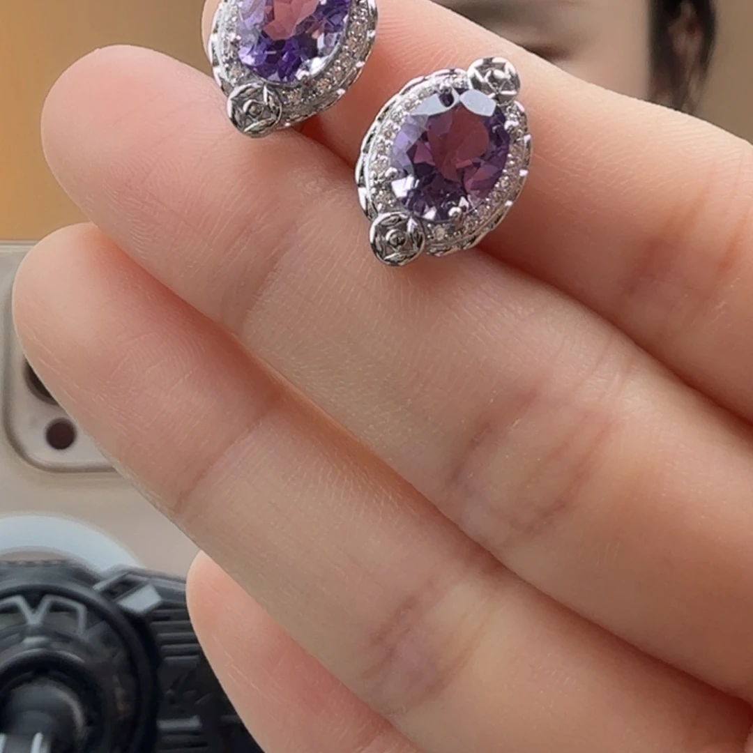 银S925镶嵌紫晶耳饰