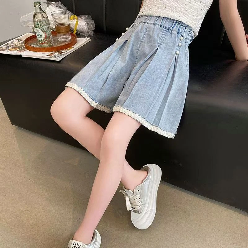 女童牛仔裤短裤莱塞尔夏装中大童儿童裤子童装宽松薄款高腰短裤