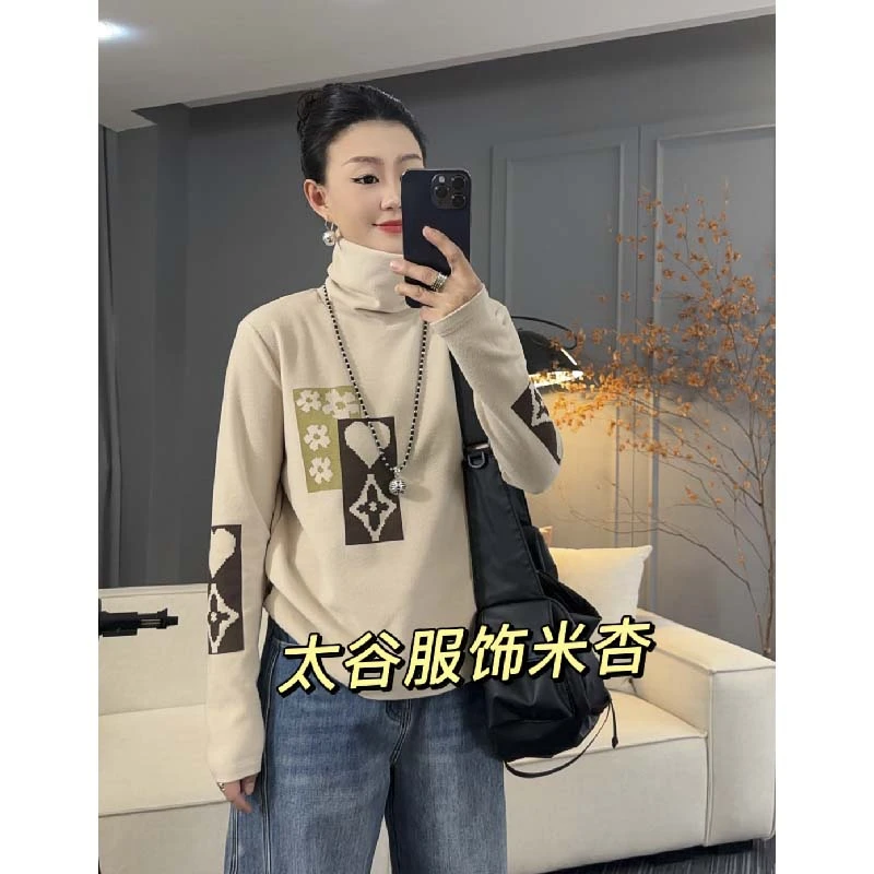 8127太谷休闲简约长袖百搭时尚高领打底桃心双面绒加厚上衣冬季