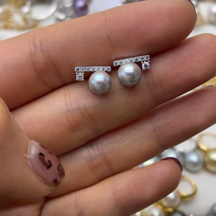 海水珍珠耳饰银S925镶嵌