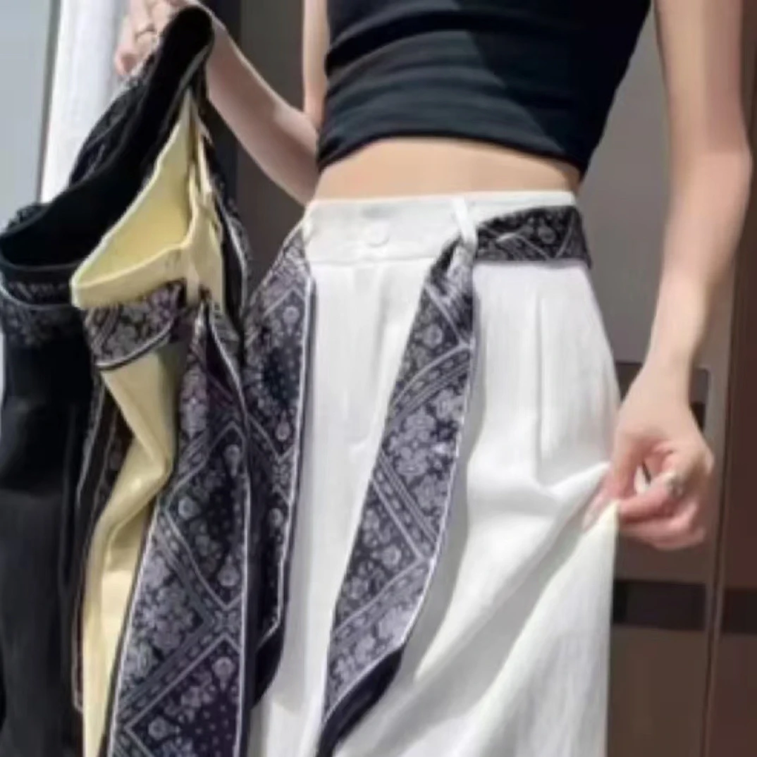 【丝巾+现货+运费险】2025夏季垂感显瘦女裤直筒慵懒风休闲阔腿裤