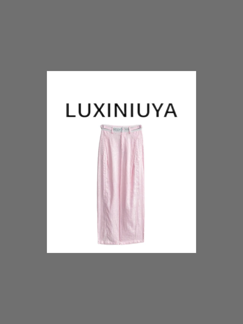 【LUXINIUYA】私服裤 100亚麻设计感时尚休闲直筒裤#CX3595