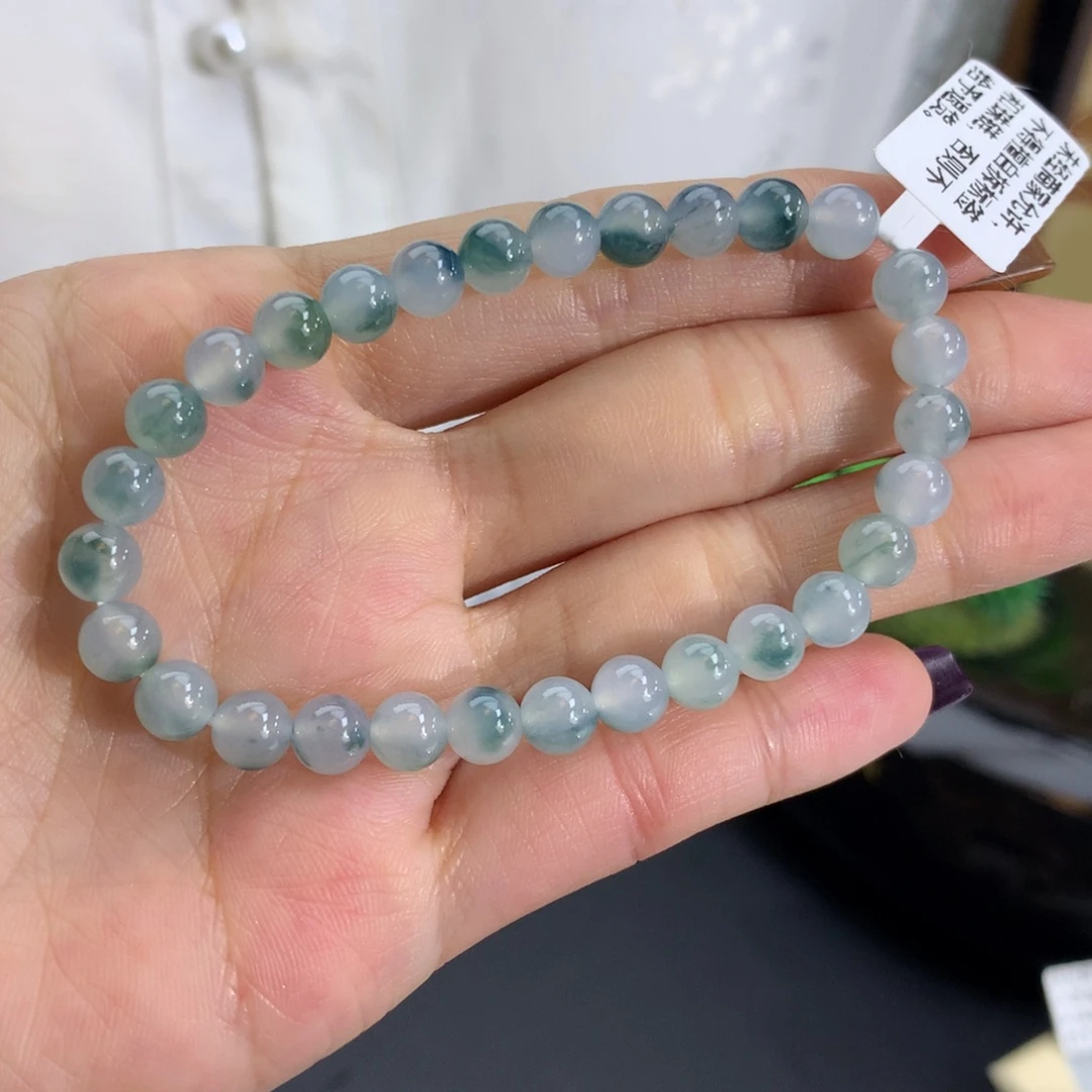 翡翠未镶嵌手串卡6冰胶蓝飘花手串