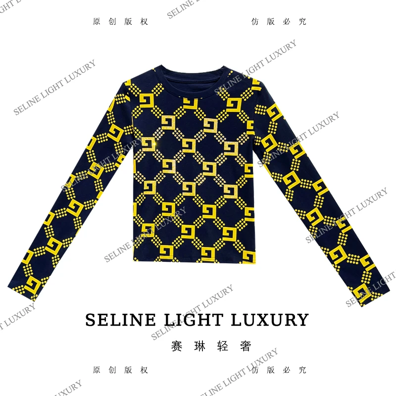 【25Q-710】七 2025 SELINE 新款纯色简约印花时尚轻奢气质长袖T恤
