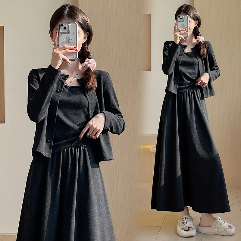 2025春季新款套装裙女高级感韩系气质时气针织开衫吊带半裙三件套