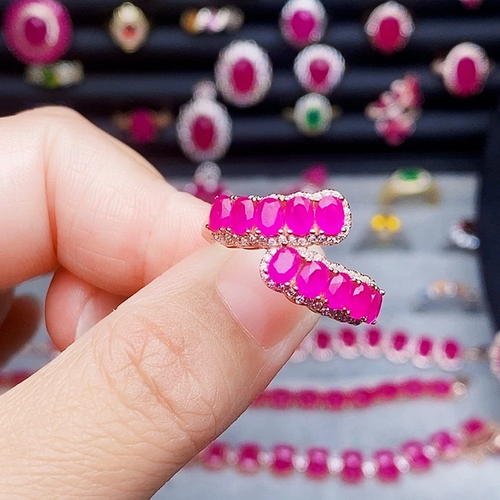 红宝石戒指银S925镶嵌