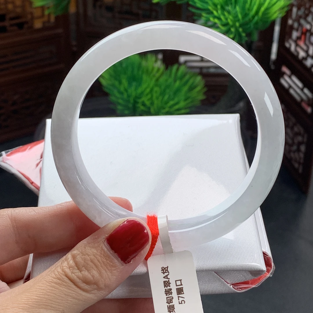 缅甸天然翡翠A货手镯57圈口白月光正圈