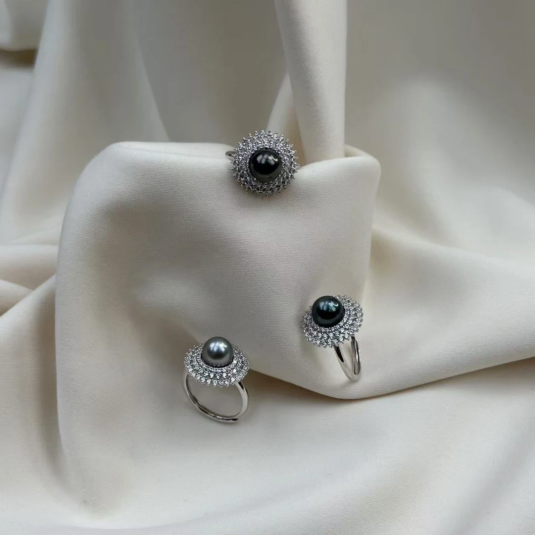 TJ92【海水孤品】天然海水大溪地珍珠豪镶戒指8-9mm多样性发一