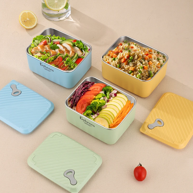 【单个装送贝壳勺】贝伦斯 304不锈钢饭盒多巴胺配色可进微波炉饭盒
