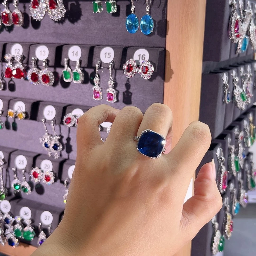 戒指蓝宝石银S925镶嵌68