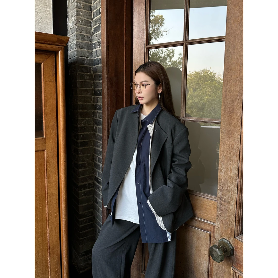 YOEYYOU 设计师品牌26春夏复古条纹假两件西装外套 SOLSOL