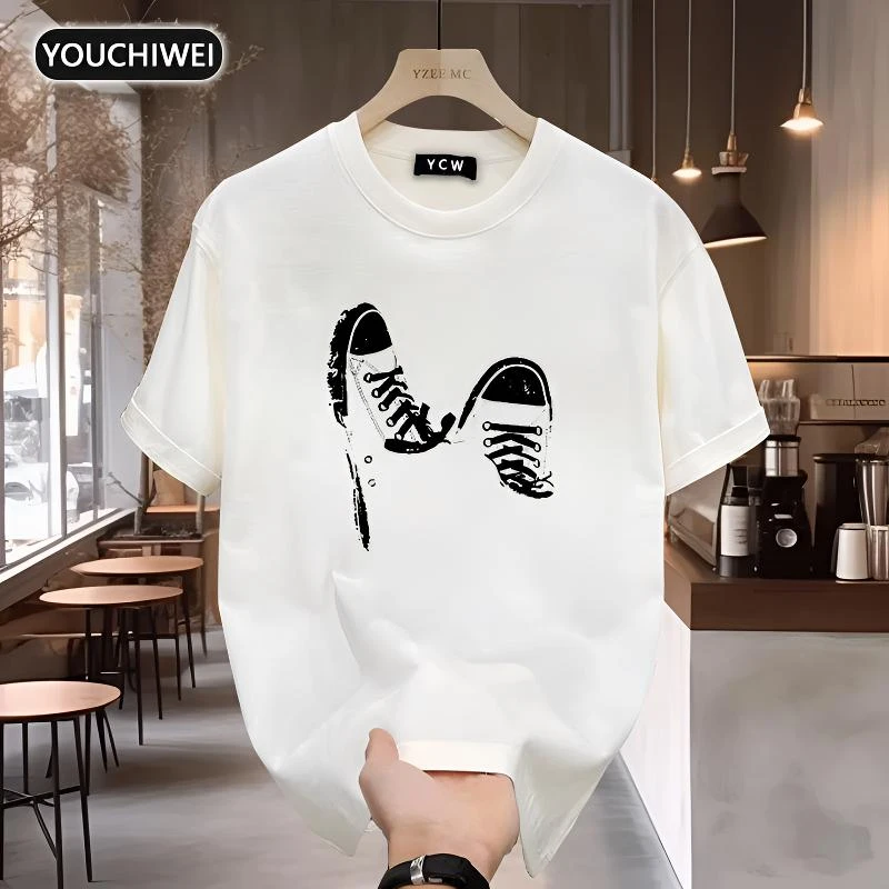 优驰威100%纯棉美式潮牌短袖t恤夏季宽松圆领设计感小众百搭上衣