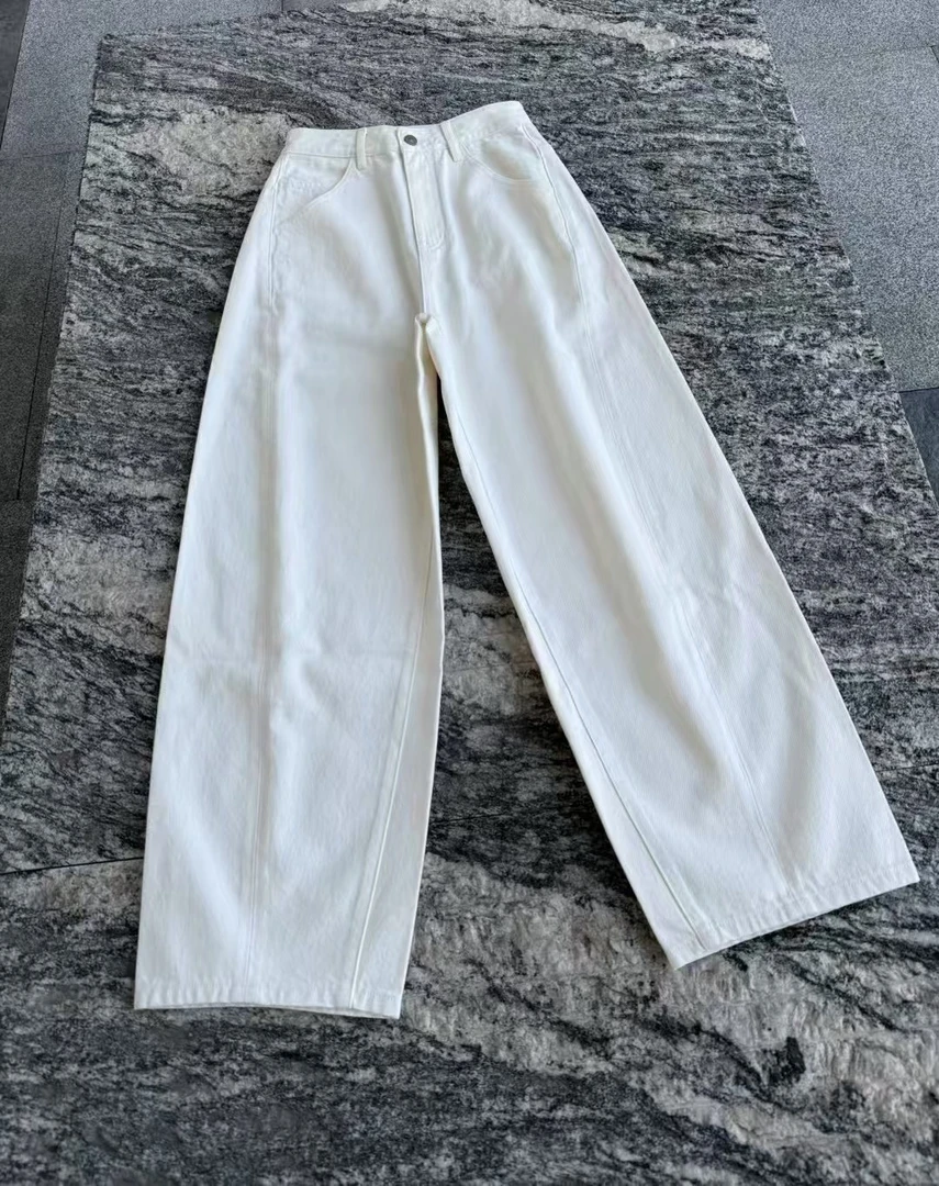 重磅白色百搭春夏水洗休闲女高腰显瘦镰刀裤长款茧型裤