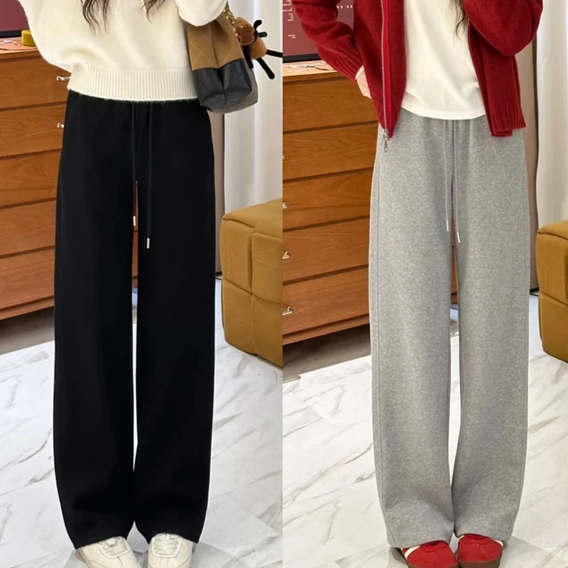 高腰加绒加厚巨显瘦卫裤女秋冬2025新款窄版直筒垂感阔腿休闲裤子