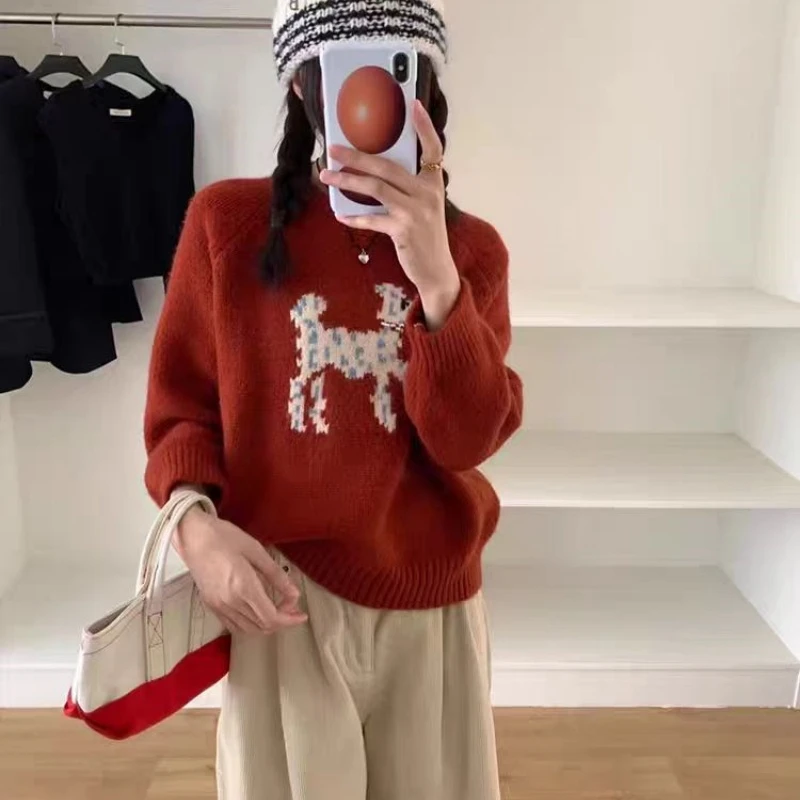 韩系小众设计感减龄提花套头毛衣软糯时尚百搭宽松百搭休闲针织衫