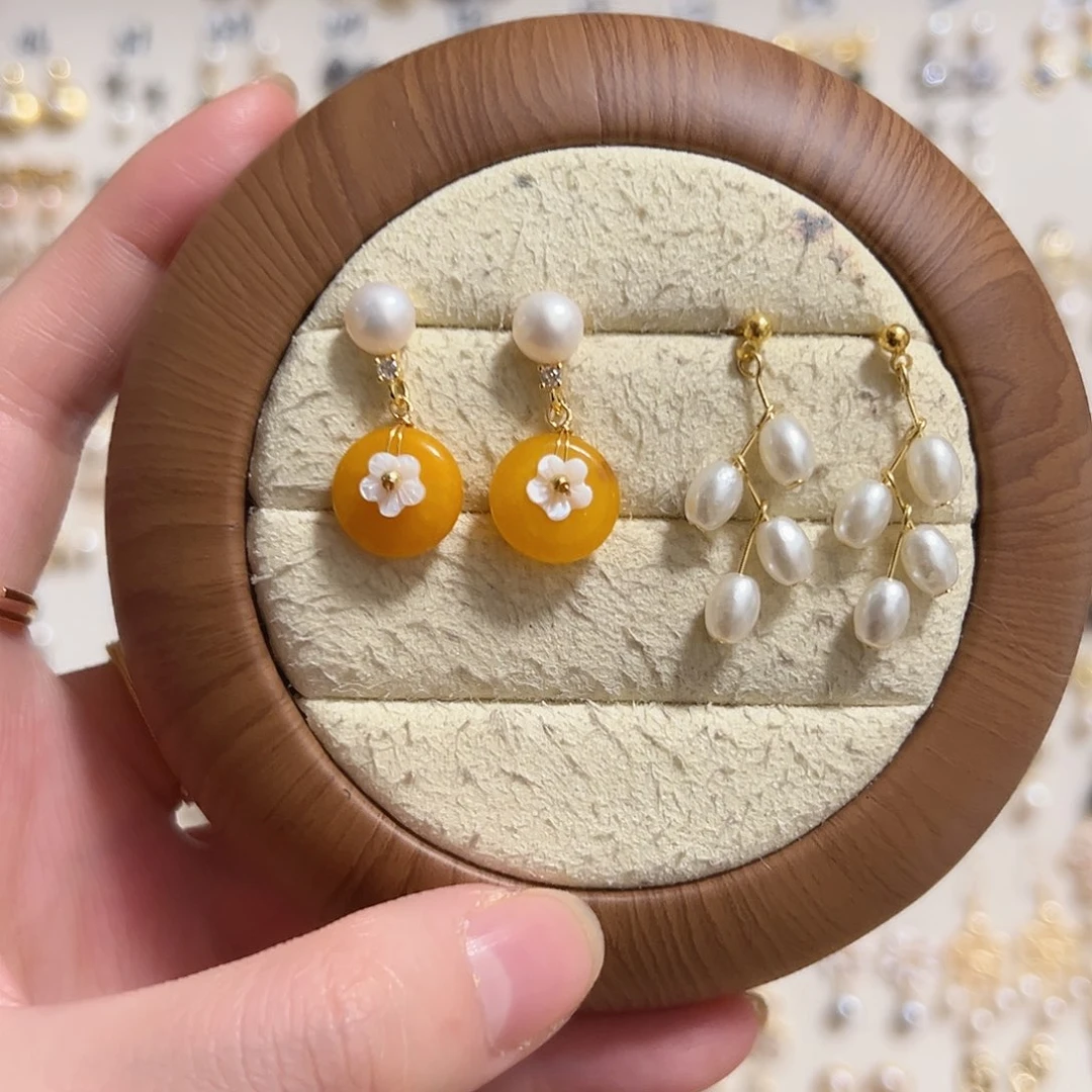 耳坠银S925镶嵌淡水珍珠