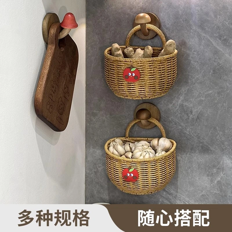 厨房葱姜蒜收纳筐收纳小挂篮墙上壁挂编织篮鸡蛋收纳篮仿藤编篮子