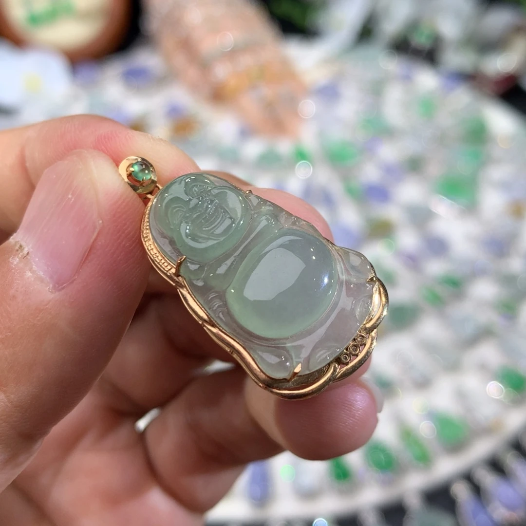 吊坠(不含链)18K金镶嵌翡翠