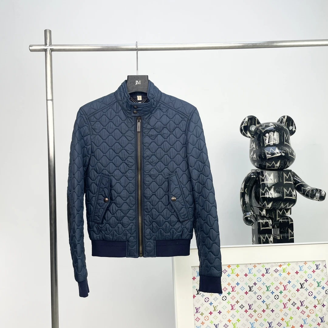 99新 BURBERRY/博柏利 2652/墨蓝色立领珩缝拉链羊毛棉服/XS